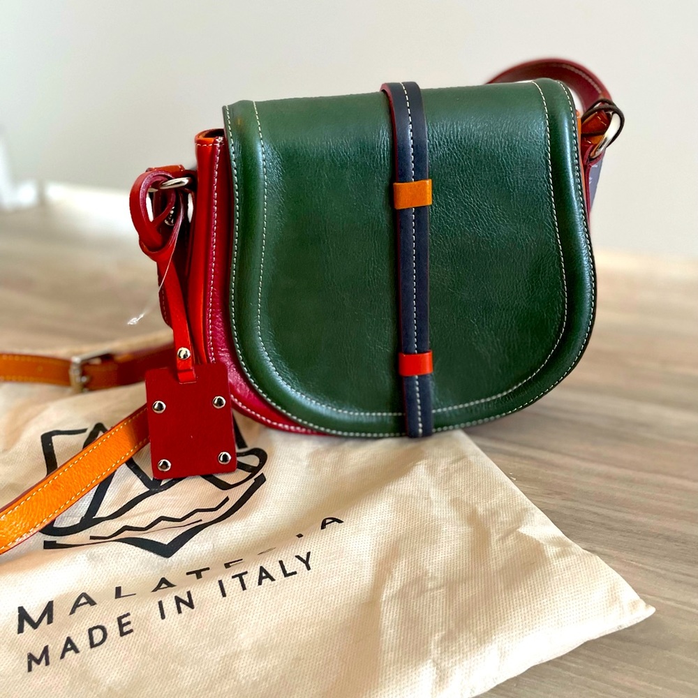 New With Tags! Italian Leather multi-colored messenger bag. Never used.
